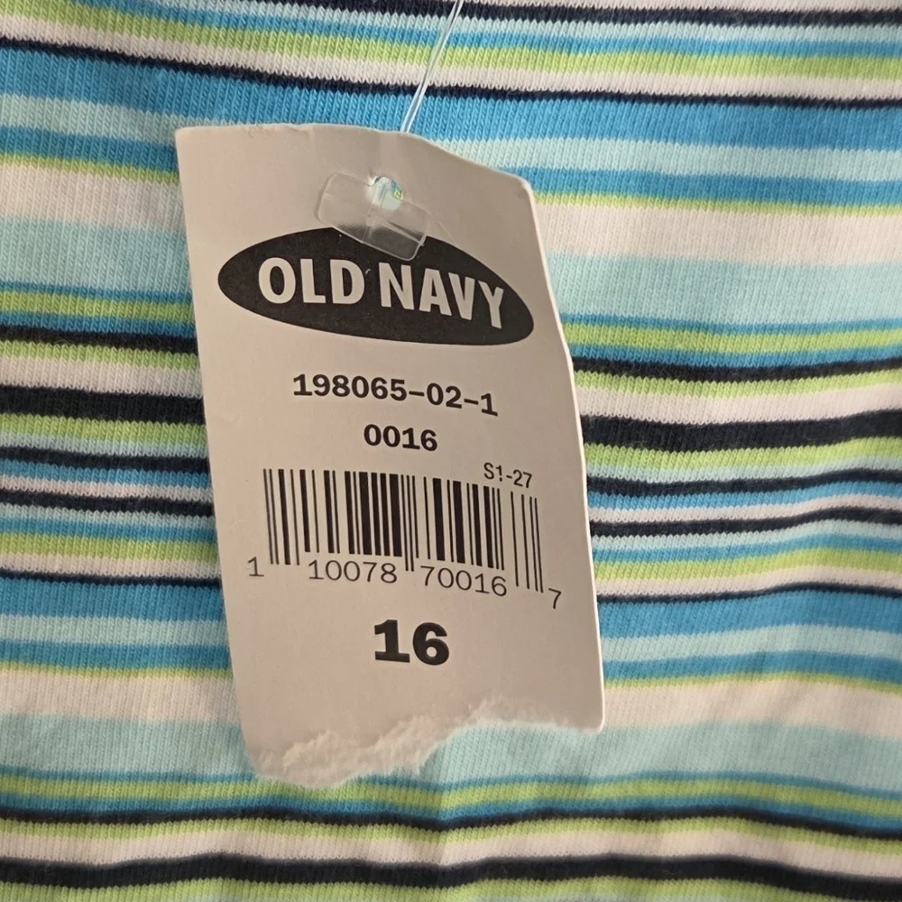Y2K Old Navy | Girls Blue Green Striped Summer Cami Strap Dress Size 16 New